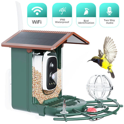 Cámara para comedero de pájaros 4MP 2K HD, captura de vídeo de aves, WiFi, alimentación solar, visión nocturna, observación de aves, alertas instantáneas