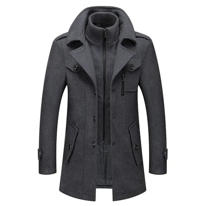 Thickening Warm Wool Coat High Quality Design Wool Coats Men's Wool Blend Winter Double Collar Wool Blend Men Solid Color