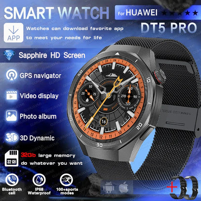Reloj inteligente HUAWEI DT5 Pro con memoria de 32 GB, música local, llamadas Bluetooth, rastreador GPS, brújula, menú 3D, Bluetooth, para hombres y mujeres (2025)
