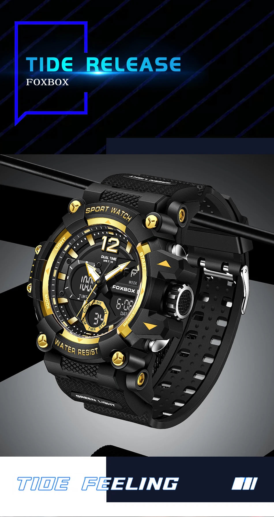 Relojes de pulsera para hombre con pantalla LED de lujo FOXBOX, deportivos, luminosos, impermeables, militares, de cuarzo, para hombre, Relogios Masculino + Caja