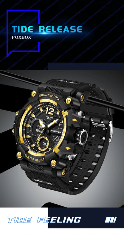 Relojes de pulsera para hombre con pantalla LED de lujo FOXBOX, deportivos, luminosos, impermeables, militares, de cuarzo, para hombre, Relogios Masculino + Caja