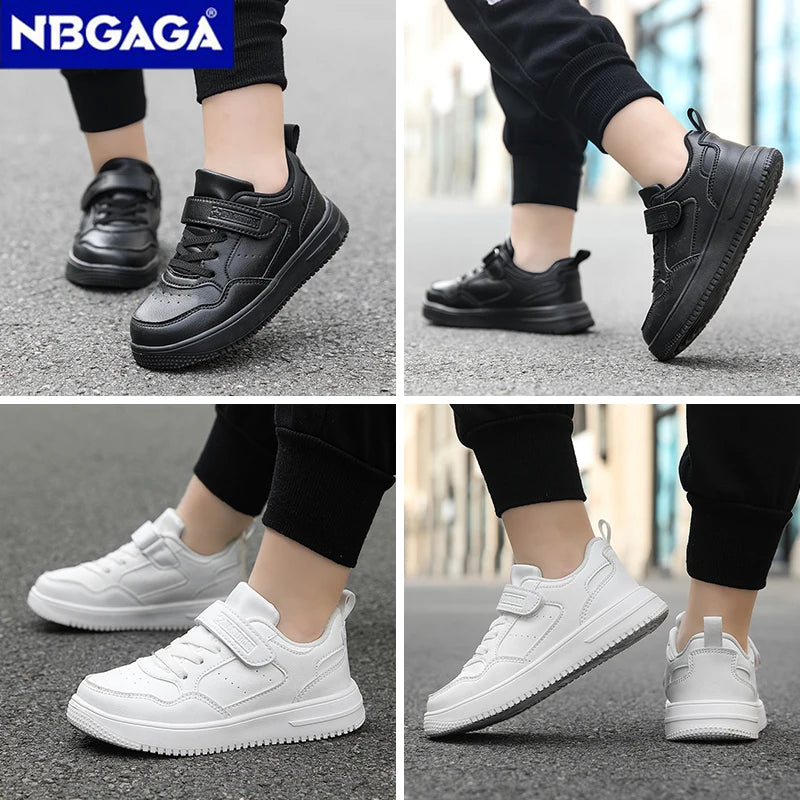 Zapatillas deportivas para niños, zapatos casuales para niños, zapatos planos de cuero negro para caminar para estudiantes, calzado deportivo ligero antideslizante para niñas, calzado de tenis