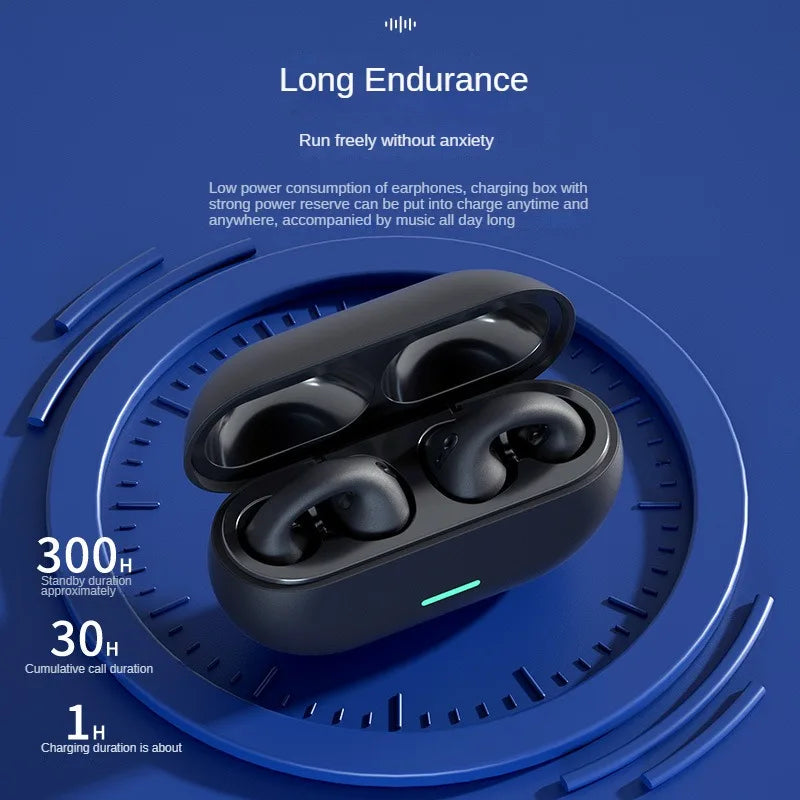 Auriculares inalámbricos TWS Bluetooth 5.3 de conducción ósea T75 con clip para la oreja, cancelación de ruido para música, llamadas HD, deportes y juegos.