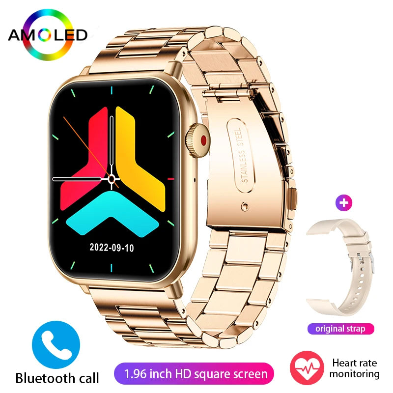 Nuevo reloj inteligente AMOLED para mujer, para hombre, con control de temperatura corporal, deportivo, fitness, resistente al agua, Bluetooth, llamadas, reloj inteligente digital para mujer.