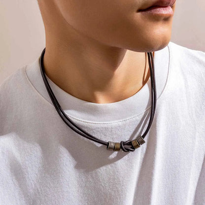 Gargantilla vintage de cuero sintético con cuentas de metal para hombre, collar moderno para el cuello, accesorios 2023, joyería de moda, regalo para hombre