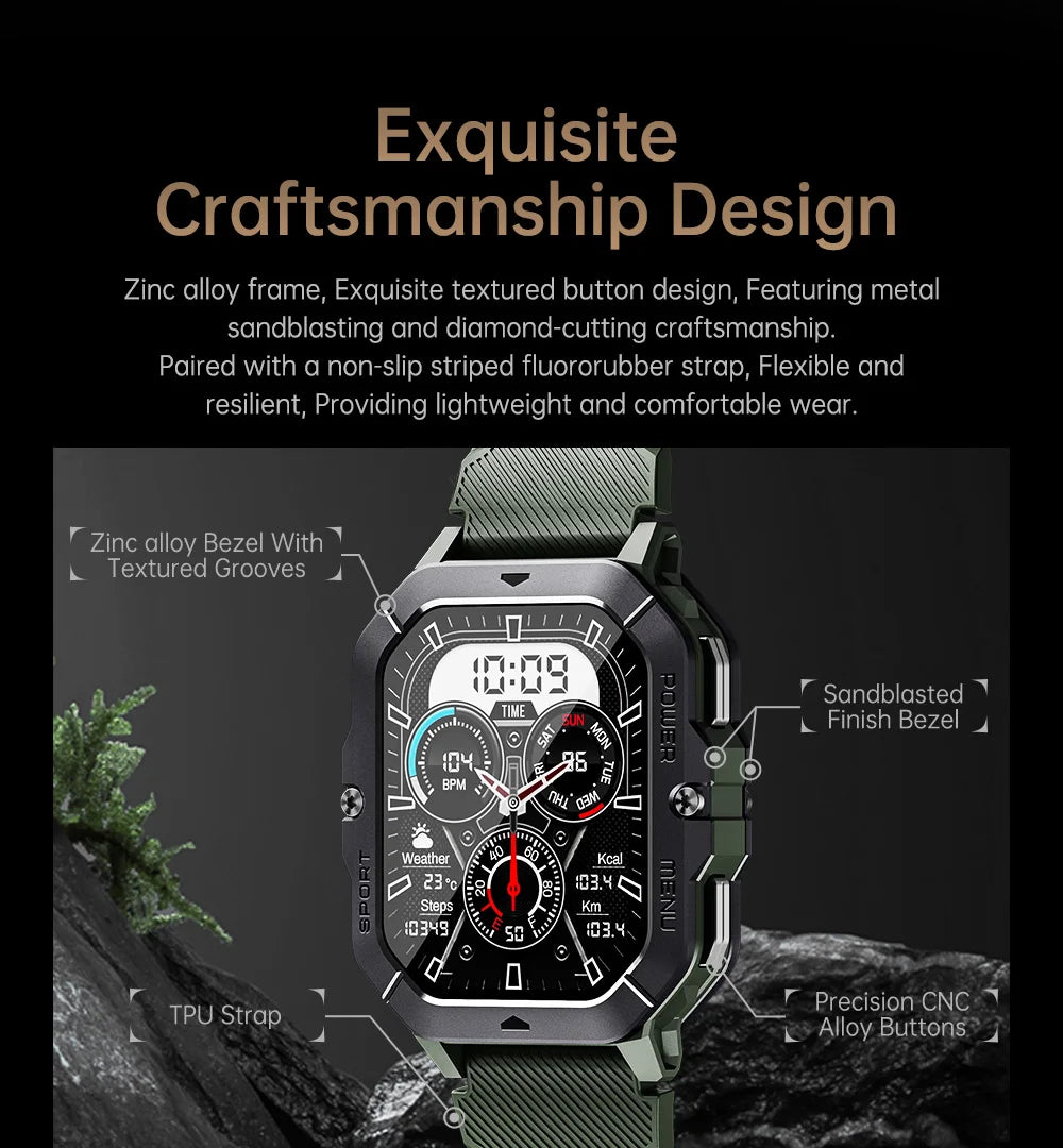 Reloj inteligente con Bluetooth de 2,02 pulgadas para hombre y mujer, batería de 410 mAh, resistente al agua hasta 1 ATM, monitor de ritmo cardíaco y salud, para deportes al aire libre