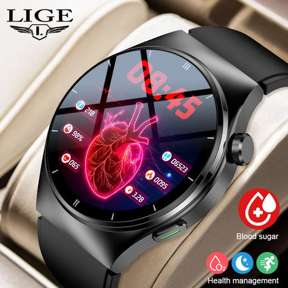 LIGE - Reloj inteligente para hombre de 1,46 pulgadas con terapia láser, control de lípidos, ácido úrico, VFC, llamadas, temperatura, deportivo y bienestar