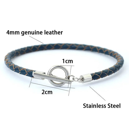 Pulsera de cuero genuino de hip hop para hombre, brazalete con hebilla OT de acero inoxidable resistente a la decoloración, accesorios para hombre, regalos para él, pulsera para hombre