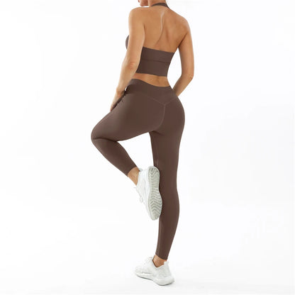 Conjunto deportivo Nude Feel Fitness para mujer, chándal sexy para yoga, ropa deportiva para gimnasio, leggings y ropa interior, ropa de entrenamiento para mujer
