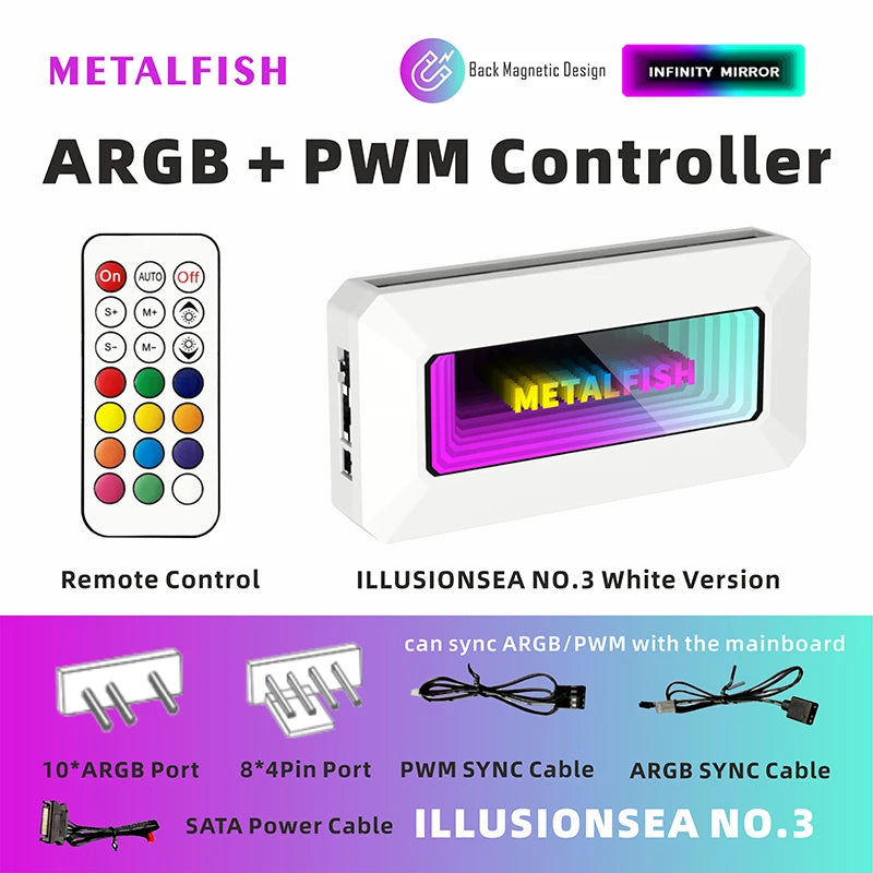 METALFISH Divisor de ventilador ARGB con PWM de 4 pines para refrigeración de ordenador, radiador de CPU SYNC, tira de luces LED de 5 V y 3 pines, mando a distancia