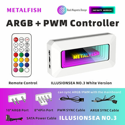 METALFISH Divisor de ventilador ARGB con PWM de 4 pines para refrigeración de ordenador, radiador de CPU SYNC, tira de luces LED de 5 V y 3 pines, mando a distancia