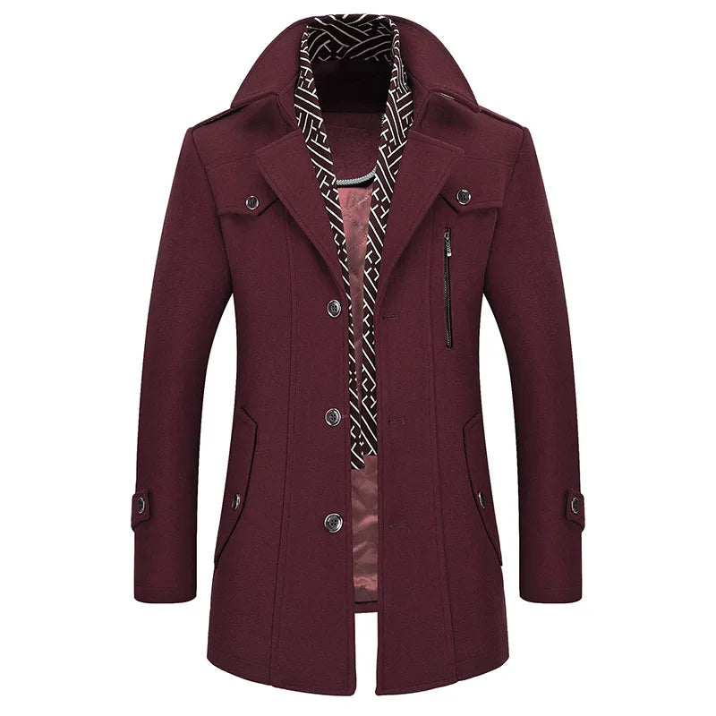 Chaqueta de lana lisa para hombre, estilo cárdigan, corte holgado, manga larga, cuello vuelto, estilo casual, 2025