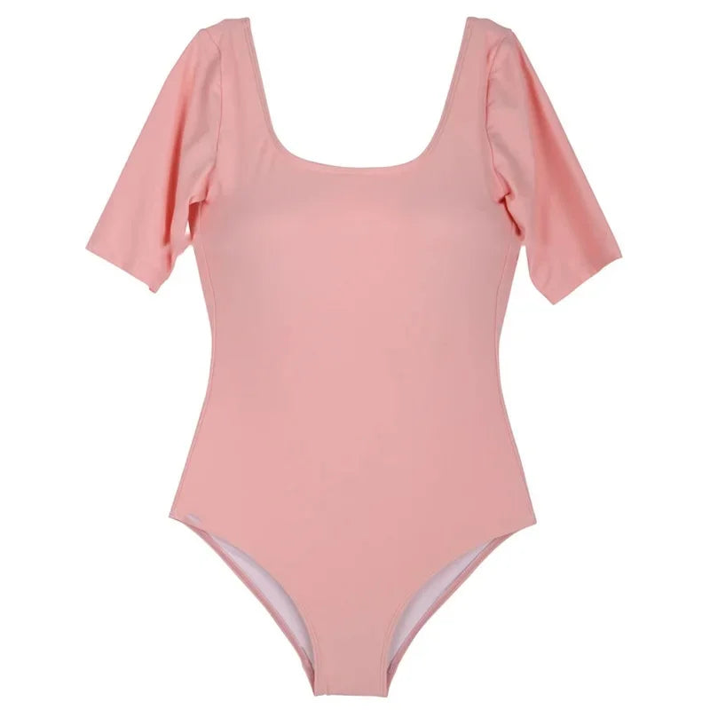 Traje de baño de una pieza para mujer, de manga corta, sexy, adelgazante, para vacaciones en la playa, informal, con pecho grande, modelo femenino, traje de baño blanco coreano