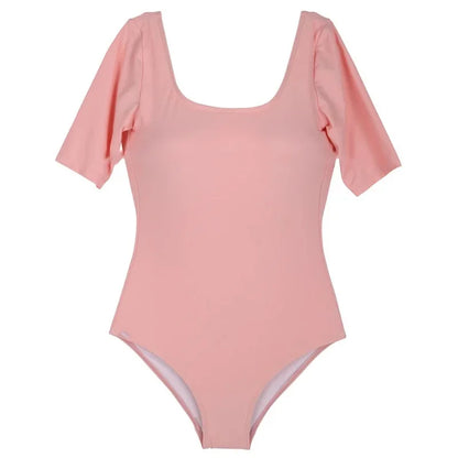 Traje de baño de una pieza para mujer, de manga corta, sexy, adelgazante, para vacaciones en la playa, informal, con pecho grande, modelo femenino, traje de baño blanco coreano