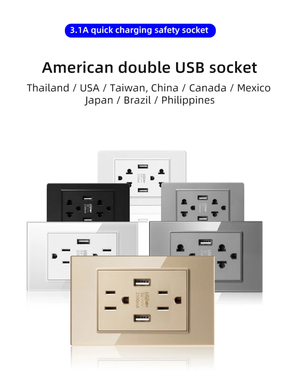 Adaptador de enchufe Herepow serie 118, enchufe de pared estándar americano con doble puerto USB, para electrodomésticos inteligentes, tipo C, carga rápida de 3,1 A.