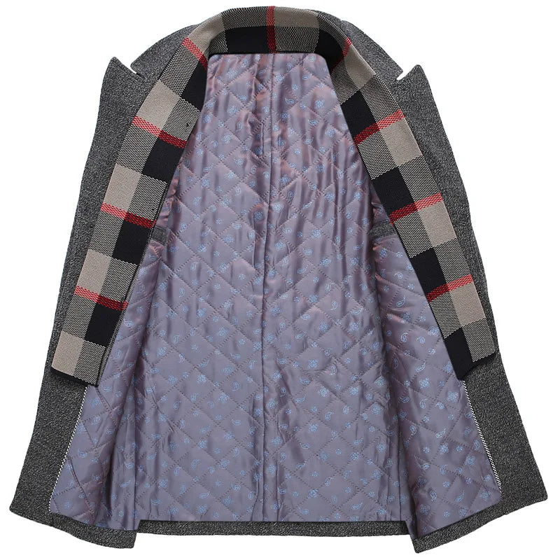 Abrigo de lana grueso con cuello tipo bufanda para hombre, ideal para otoño/invierno. Chaqueta de lana de alta calidad, estilo moderno y corte medio.
