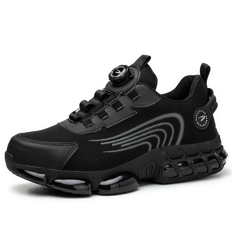 Zapatillas ligeras y transpirables con punta de acero para hombre, calzado de seguridad con protección antigolpes y antiperforación, con botones giratorios.