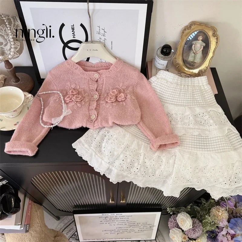 Ropa para niñas, faldas para niños, primavera, encaje, vestido de capas, falda larga informal blanca para niñas pequeñas, ropa de moda para niños de 2 a 8 años
