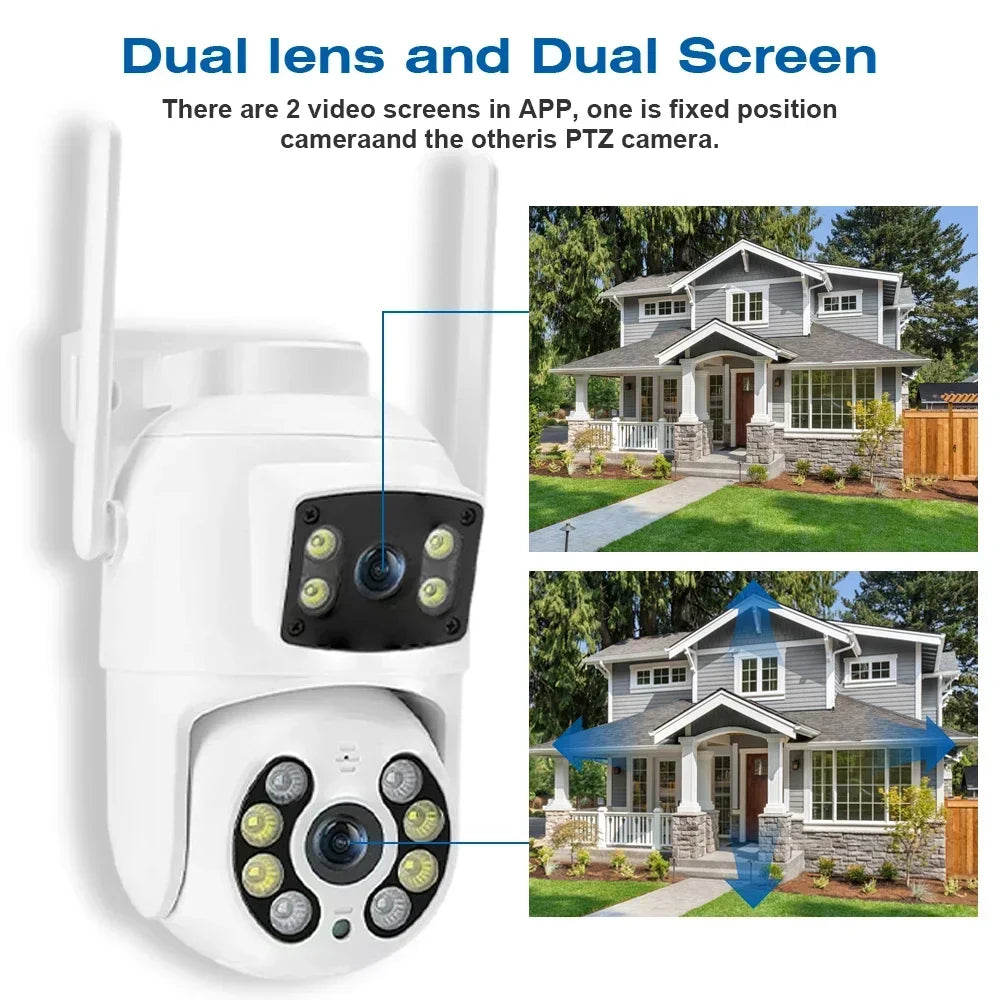 Cámara IP de seguridad CCTV TAITAS 8MP 4K PTZ Wifi con lente dual, pantalla dual, detección humana IA, inalámbrica, para exteriores, Ziicam