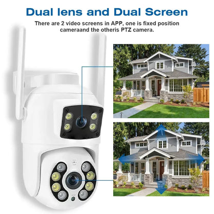 Cámara IP de seguridad CCTV TAITAS 8MP 4K PTZ Wifi con lente dual, pantalla dual, detección humana IA, inalámbrica, para exteriores, Ziicam