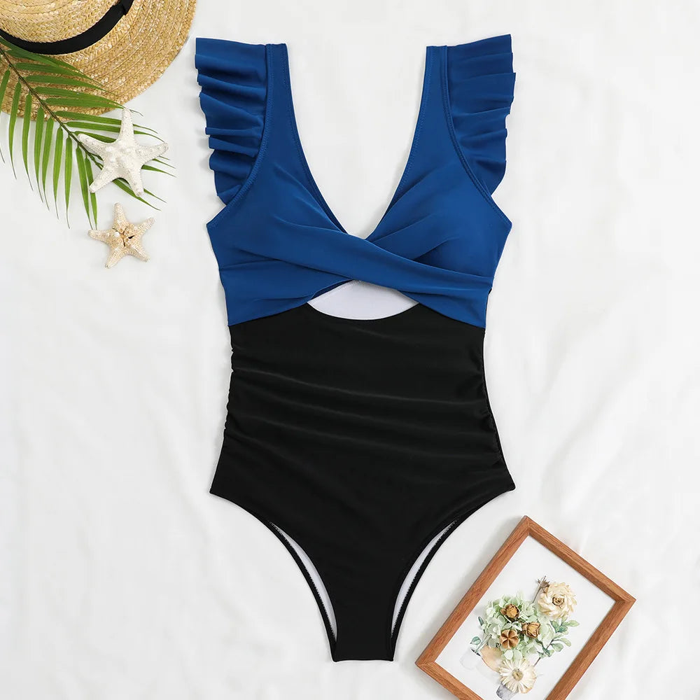 Traje de baño de una pieza negro con cadena de eslabones, traje de baño sexy para mujer 2025, traje de baño de malla para mujer