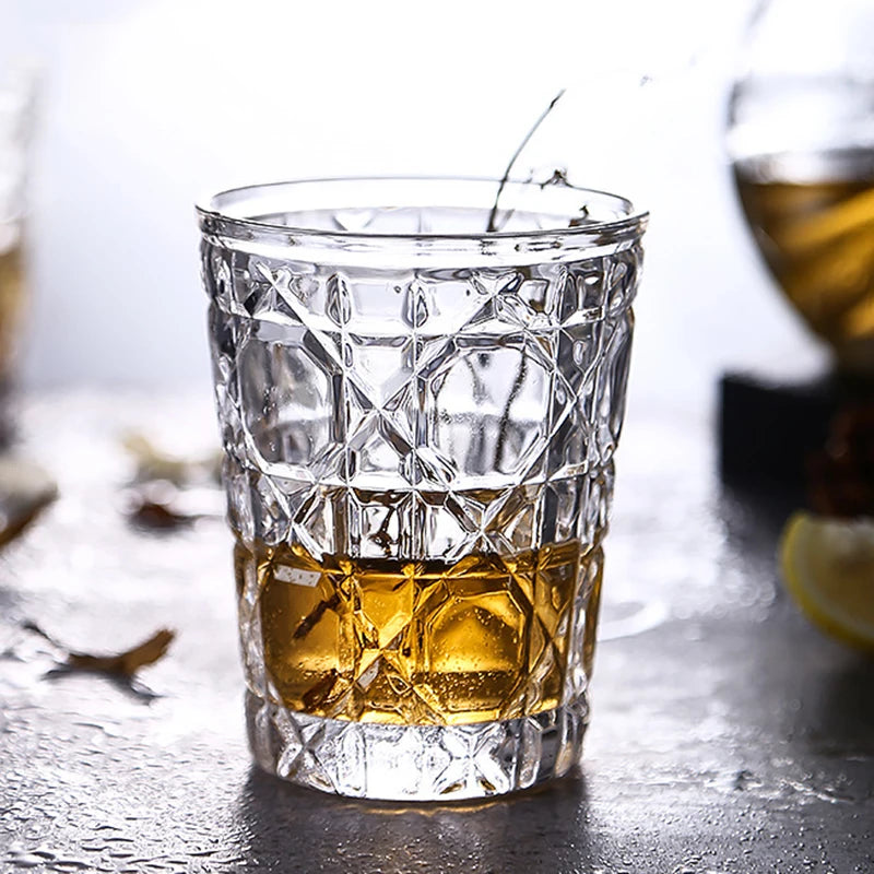 Juego de 4 vasos para beber de 10,5 oz, para whisky, vino, jugos, transparentes, con pintura de diamante.