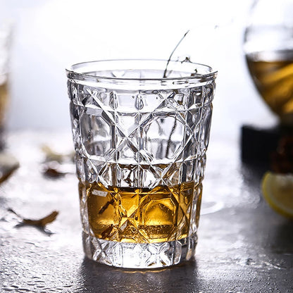 Juego de 4 vasos para beber de 10,5 oz, para whisky, vino, jugos, transparentes, con pintura de diamante.