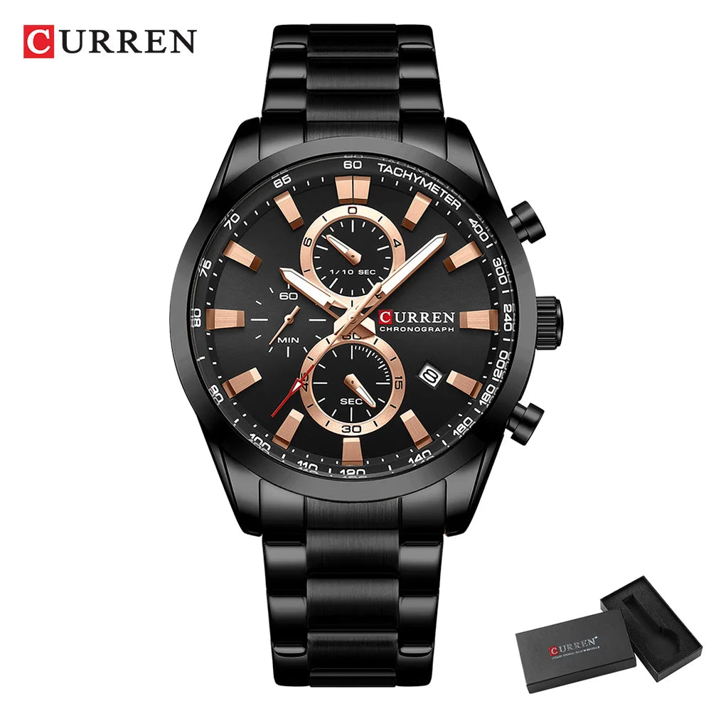 Reloj deportivo CURREN de cuarzo con cronógrafo para hombre - Pulsera de acero inoxidable y esfera multifuncional