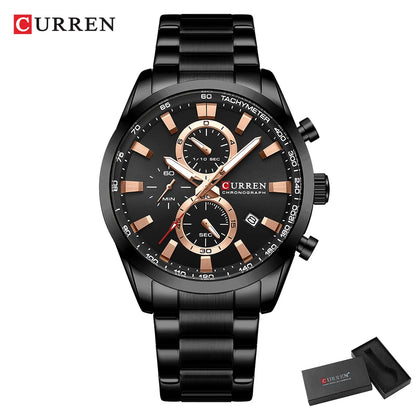 Reloj deportivo CURREN de cuarzo con cronógrafo para hombre - Pulsera de acero inoxidable y esfera multifuncional