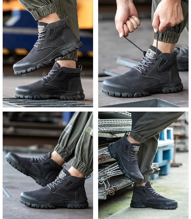 Zapatos de seguridad para hombre, antiperforación, indestructibles, zapatos de trabajo de moda, zapatos de trabajo para exteriores, botas con puntera de acero.