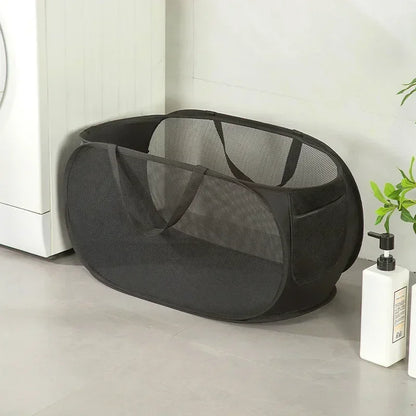 Cesta de lavandería plegable y duradera, cesta de lavandería de malla desplegable con bolsillo lateral, cesta de almacenamiento de ropa plegable con refuerzo