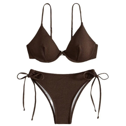 Bikini sexy fruncido sin espalda para mujer, con tirantes de color puro, soporte de acero, traje de baño separable, moda 2024, nuevo modelo, gran oferta