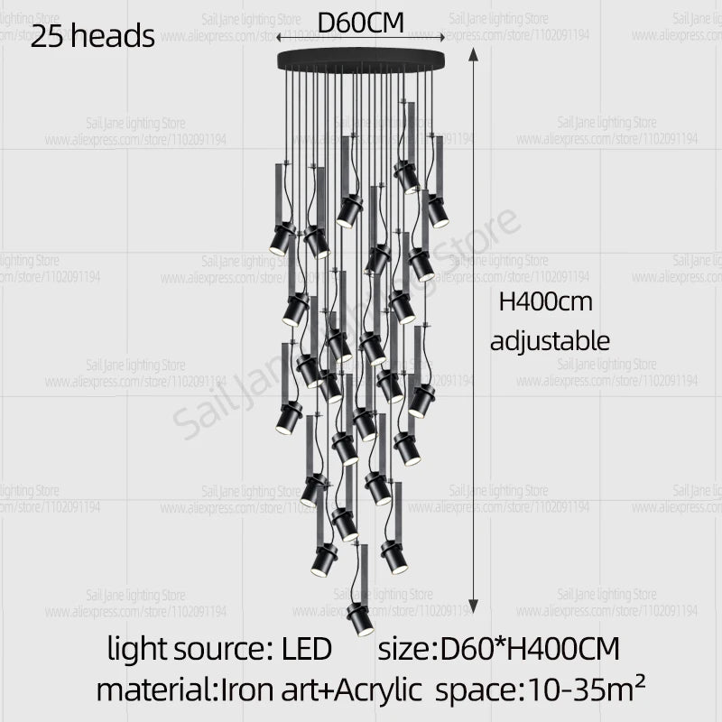 Focos LED Lámpara de araña Minimalista Moderna Iluminación para sala de estar Decoración del hogar Lámpara colgante para restaurante Lámpara colgante para escaleras