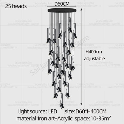 Focos LED Lámpara de araña Minimalista Moderna Iluminación para sala de estar Decoración del hogar Lámpara colgante para restaurante Lámpara colgante para escaleras