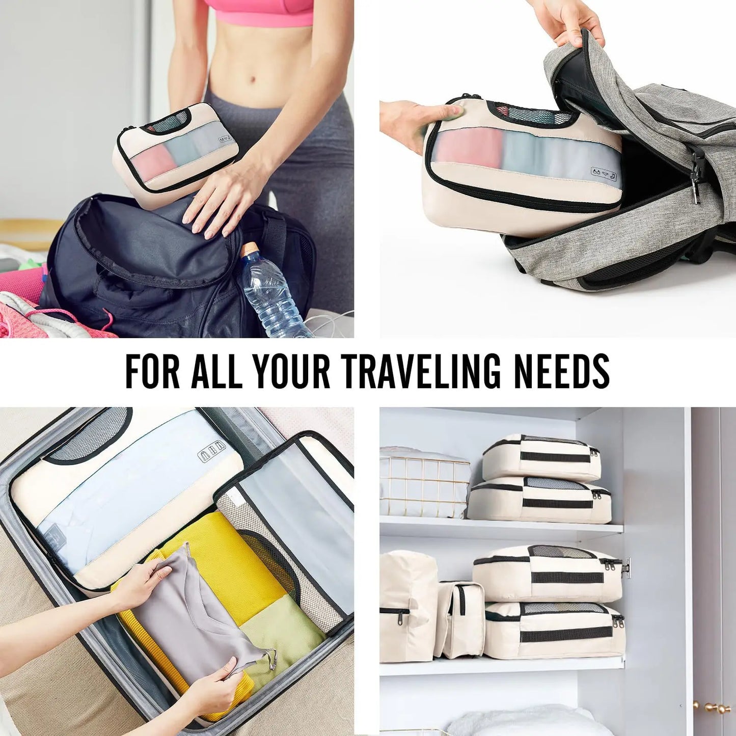 Conjunto de 8 bolsas de viaje de alta calidad, impermeables, organizadoras de equipaje, separadoras de ropa y cubos de embalaje portátiles.