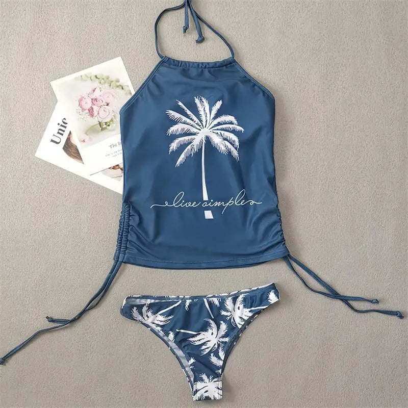 Women's Bathing Suit Coconut Drawstring Side Halter Neck Tankini Set Summer Beach Wear Cute Swimwear Women Swimsuit Sexy Bikini