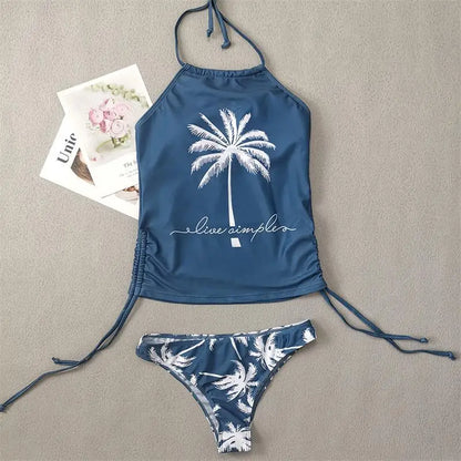 Women's Bathing Suit Coconut Drawstring Side Halter Neck Tankini Set Summer Beach Wear Cute Swimwear Women Swimsuit Sexy Bikini