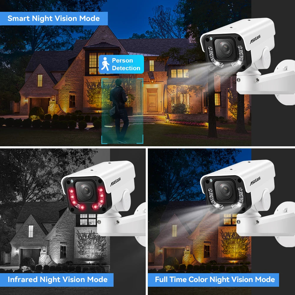 Cámara IP ASECAM 4K 8MP PTZ con zoom óptico 30X, IA, detección de vehículos, WDR, PoE, videovigilancia de seguridad CCTV, compatible con IMX415 Hikvision.