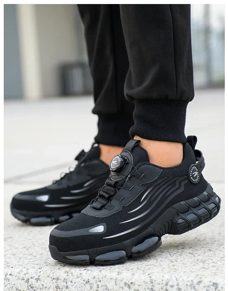 Zapatos de seguridad con botón giratorio para hombre, calzado de trabajo antigolpes y antiperforación, calzado deportivo de moda, botas protectoras de seguridad.