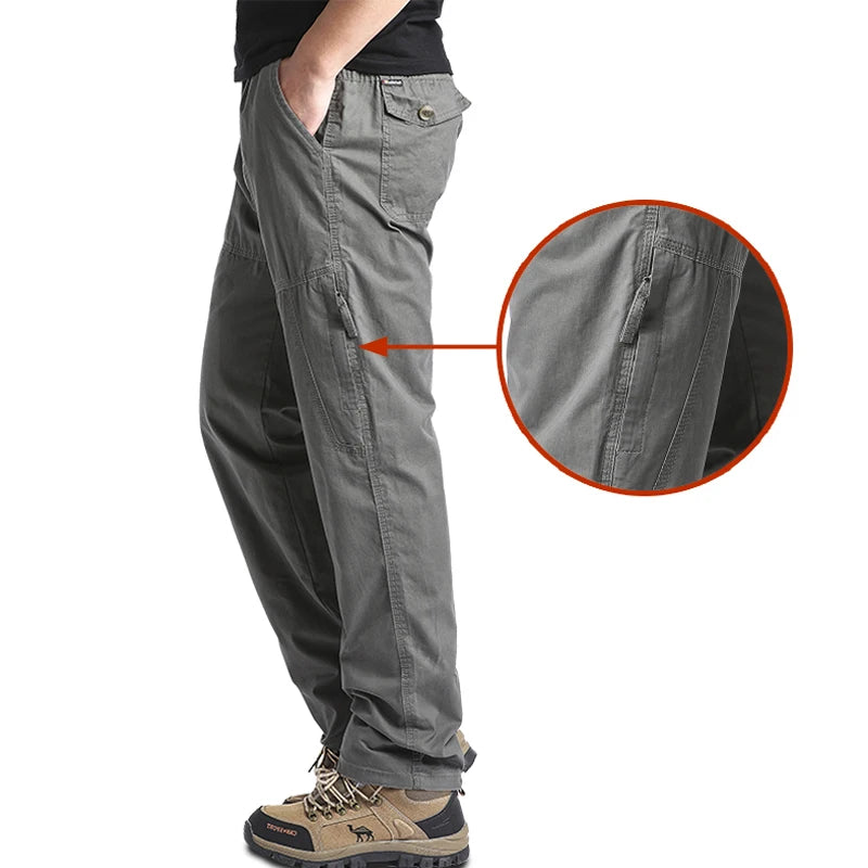 Pantalones cargo de algodón de alta calidad para hombre, pantalones tácticos informales con múltiples bolsillos para primavera y otoño, para acampar al aire libre, senderismo y trabajo.