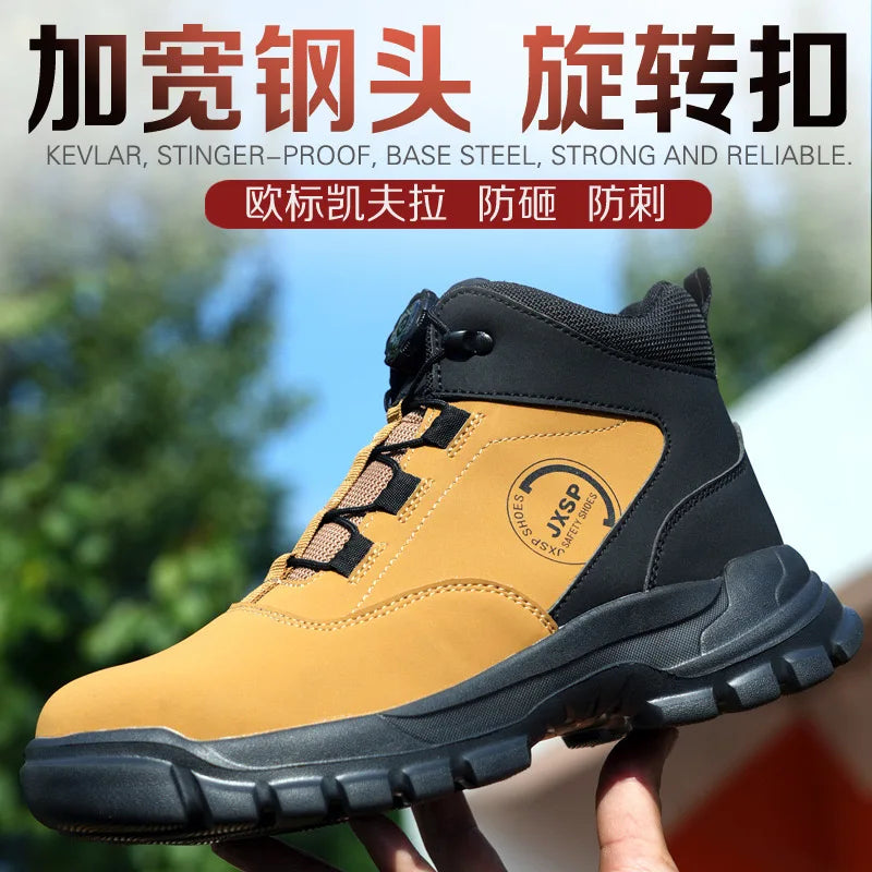 Botas altas unisex antigolpes y antipinchazos con puntera de acero más ancha, cierre de Kevlar, elástico y aptas para otoño e invierno. Fabricadas con Kevlar estándar europeo.