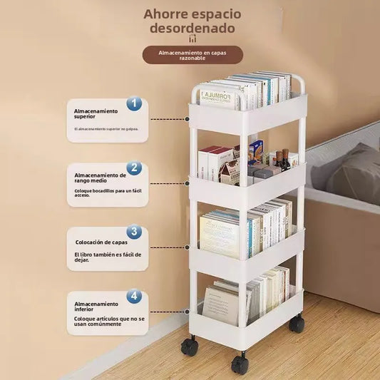Librería móvil sencilla junto a escritorio con ruedas Escritorio de oficina debajo de almacenamiento en capas Ra Carrito pequeño Estantería de lectura