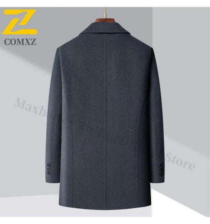 2025 Winter Men Wool Blend Overcoat Mid Length Double Faced Thick Warm Coat Detachable Goose Down Inner Premium TrenchCoat