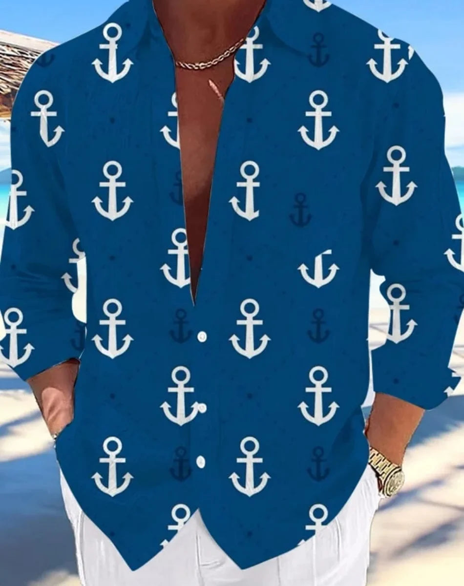 Camisa hawaiana informal para hombre, nueva camisa de verano con estampado 3D azul marino, camisa informal de manga corta, ropa transpirable para hombre