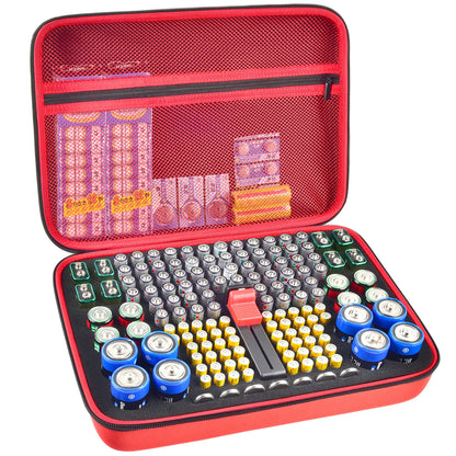 Estuche organizador de baterías, contenedor para guardar baterías con comprobador. Caja organizadora para garaje.