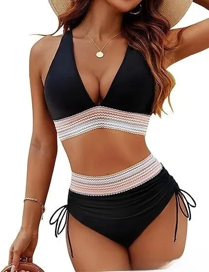 Traje de baño de bikini sexy de color sólido, ajustado, multicolor, separado, color puro, con borde cruzado, recién llegado, conjunto de tankini para mujer