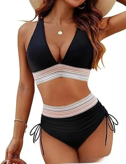 Traje de baño de bikini sexy de color sólido, ajustado, multicolor, separado, color puro, con borde cruzado, recién llegado, conjunto de tankini para mujer