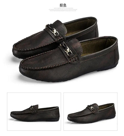Zapatos casuales para hombre, de piel sintética, de marca de lujo, mocasines para hombre, transpirables, sin cordones, negros, para conducir