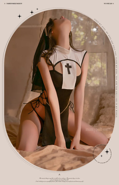 Japanese Erotic Sexy Nun Costume Women Cosplay Lingerie Gothic Maid Costume Nun Dress Anime Roleplay Halloween Sex Porno Clothes