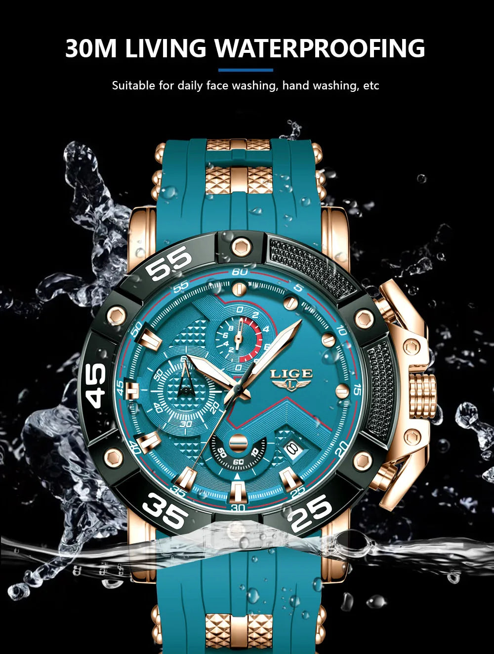 Relojes LIGE para hombre, marca superior, lujo, esfera grande, silicona, militar, deportivo, impermeable, cuarzo, para hombre, Relogio Masculino.